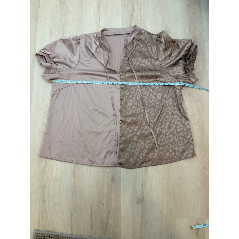 SHEIN Curve‎ Blouse Women 4XL Mauve Leopard Print Satin Puff Sleeve Top Chic - Picture 10 of 11